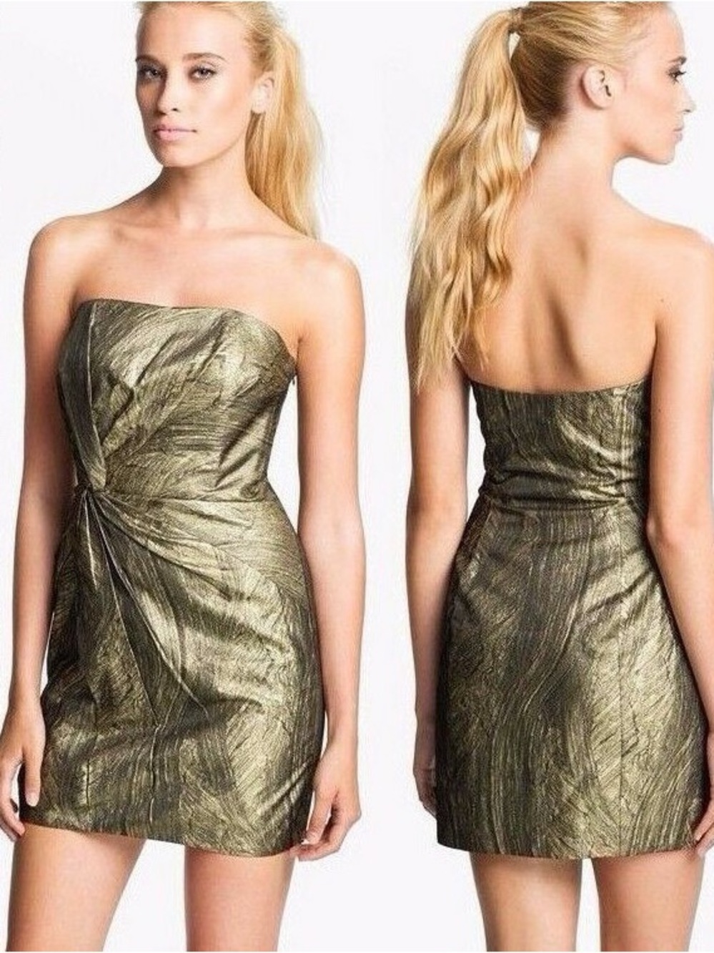 Haute Hippie Metallic Gold & Black Twist Front Strapless Mini Dress Small - Picture 2 of 16